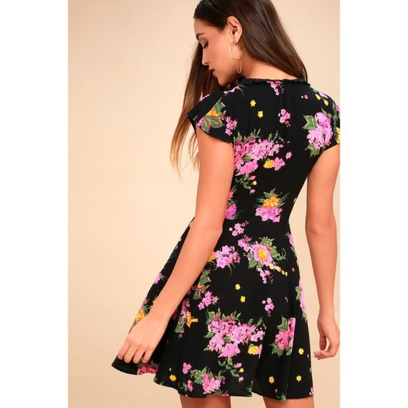 FREE PEOPLE Alora Black Floral Print Mini Dress sz 4 Women's Minidress - Picture 10 of 16